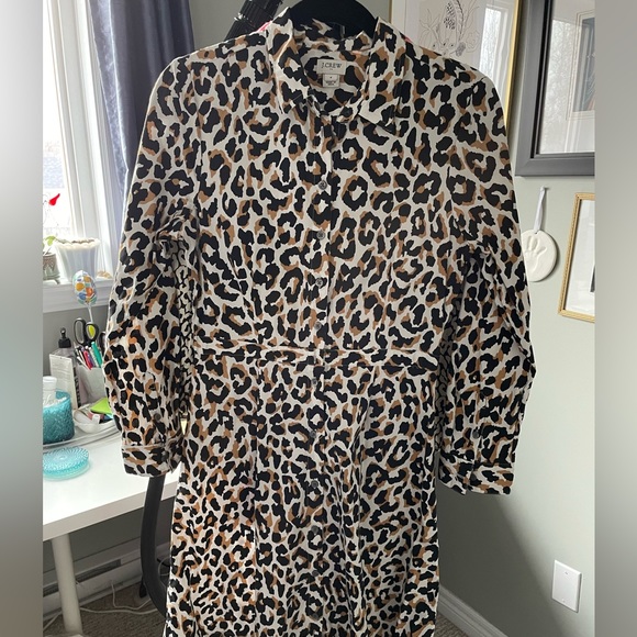 J Crew Factory Leopard Tie-Waist shirt dress in cotton poplin - Picture 2 of 9